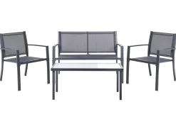 Hot Beliani Set da giardino con tavolo 4 posti TAVOLETO Metallo scuro Grigio