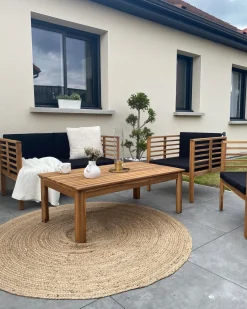 Hot Beliani Set da giardino con tavolo 4 posti PACIFIC Legno d'acacia Nero Marrone Nero