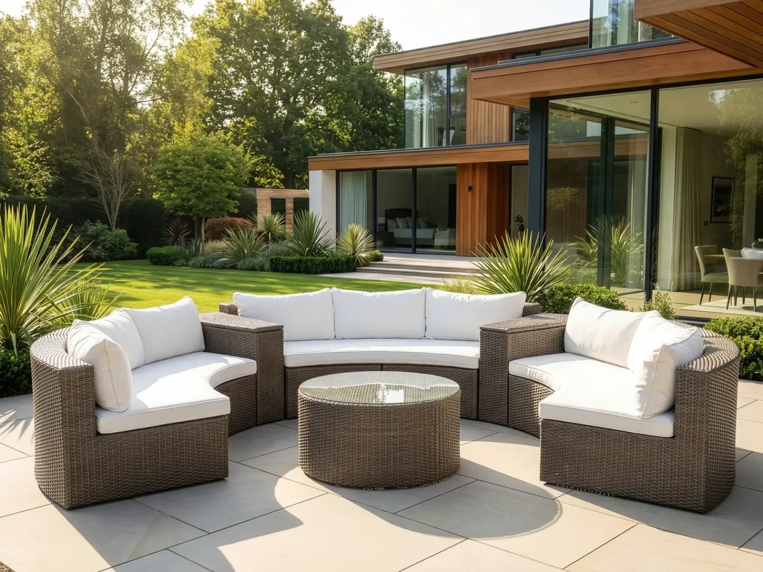 Online Beliani Set da giardino con tavolo 9 posti SEVERO Rattan sintetico (PE) Marrone Bianco Marrone