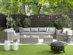 Best Beliani Set da giardino con tavolo 8 posti XXL Lato destro Modulare Rattan sintetico (PE) Grigio
