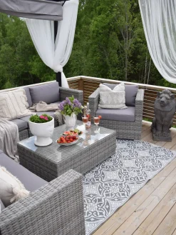 Best Beliani Set da giardino con tavolo 8 posti XXL Lato destro Modulare Rattan sintetico (PE) Grigio