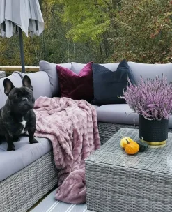 Best Beliani Set da giardino con tavolo 8 posti XXL Lato destro Modulare Rattan sintetico (PE) Grigio