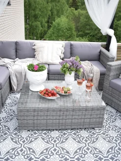 Best Beliani Set da giardino con tavolo 8 posti XXL Lato destro Modulare Rattan sintetico (PE) Grigio