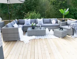 Best Beliani Set da giardino con tavolo 8 posti XXL Lato destro Modulare Rattan sintetico (PE) Grigio