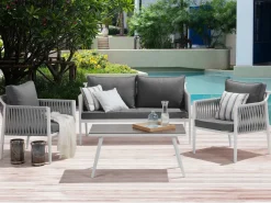 Beliani Set da giardino con tavolo 4 posti LATINA Metallo Grigio Bianco Grigio