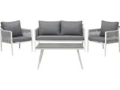 Beliani Set da giardino con tavolo 4 posti LATINA Metallo Grigio Bianco Grigio