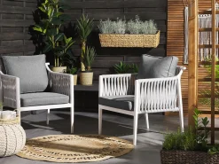 Beliani Set da giardino con tavolo 4 posti LATINA Metallo Grigio Bianco Grigio