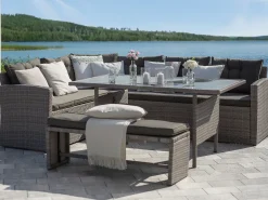 Hot Beliani Set da giardino con tavolo 8 posti VITERBO con cuscini Rattan sintetico (PE) Grigio