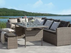Hot Beliani Set da giardino con tavolo 8 posti VITERBO con cuscini Rattan sintetico (PE) Grigio