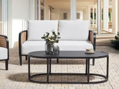 Beliani Set da giardino con tavolo 2 posti MONTEFALCO Metallo Bianco Bianco Nero