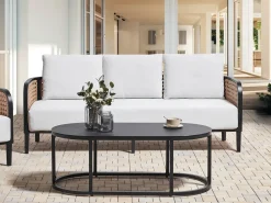 Clearance Beliani Set da giardino con tavolo 3 posti MONTEFALCO Metallo Bianco Bianco Nero