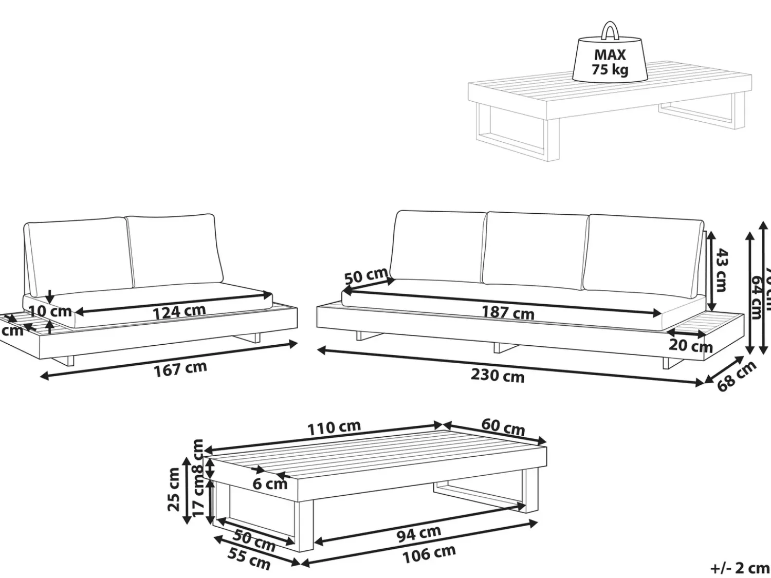 New Beliani Set da giardino con tavolo 5 posti MARETTIMO Legno di acacia certificato Marrone Bianco Marrone
