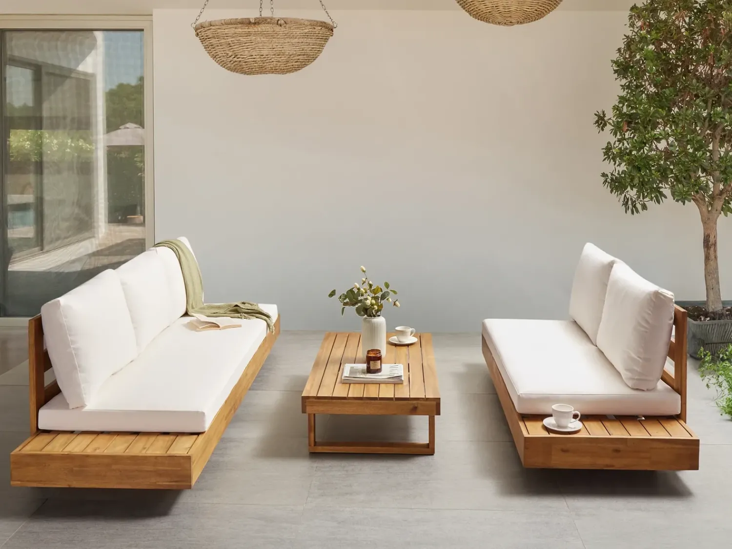 New Beliani Set da giardino con tavolo 5 posti MARETTIMO Legno di acacia certificato Marrone Bianco Marrone