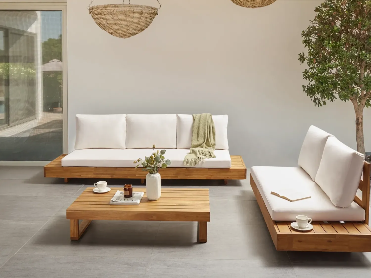 New Beliani Set da giardino con tavolo 5 posti MARETTIMO Legno di acacia certificato Marrone Bianco Marrone
