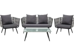 Sale Beliani Set da giardino con tavolo 4 posti RAGUSA Rattan sintetico (PE) Grigio Grigio Nero