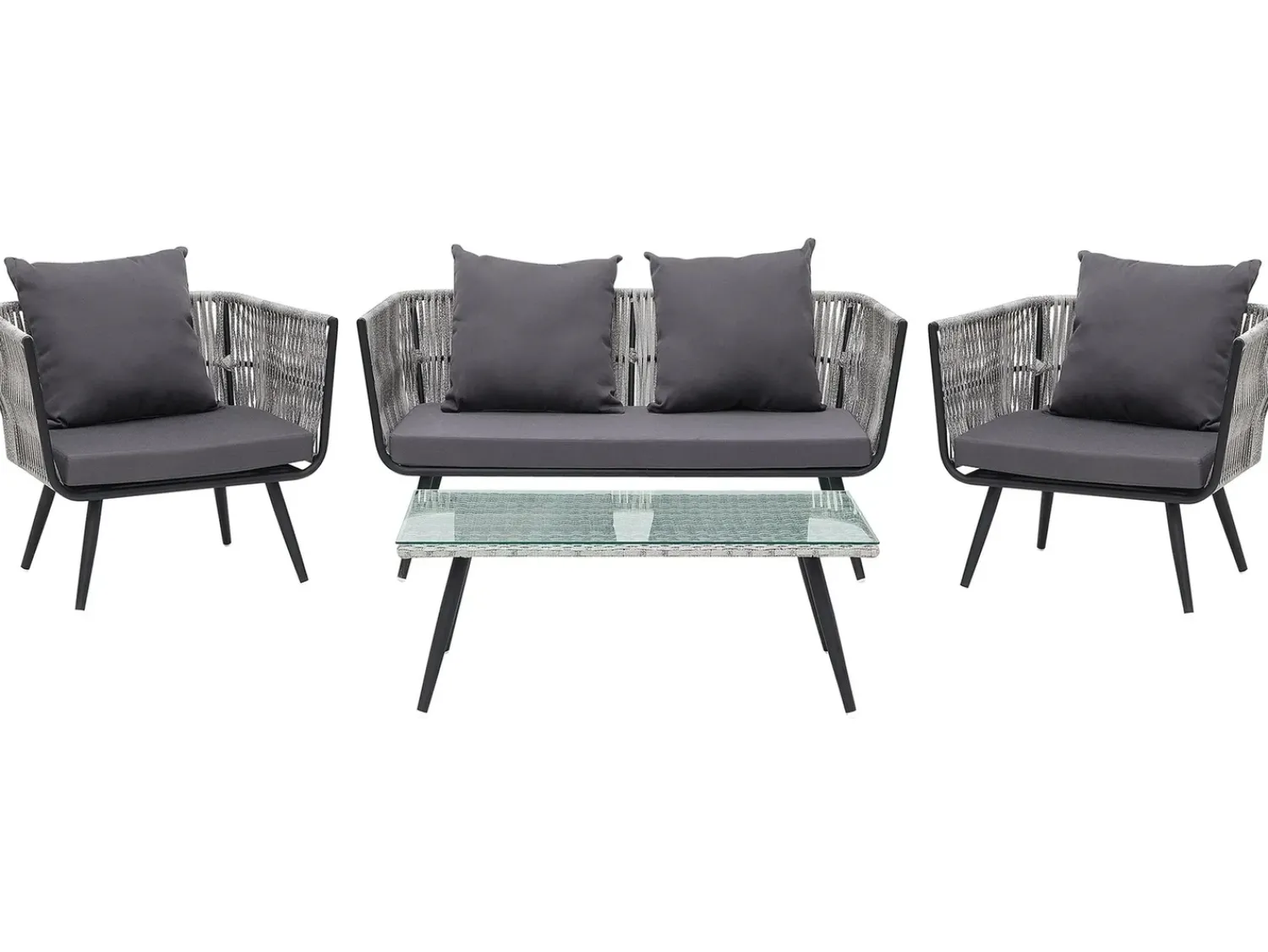 Sale Beliani Set da giardino con tavolo 4 posti RAGUSA Rattan sintetico (PE) Grigio Grigio Nero