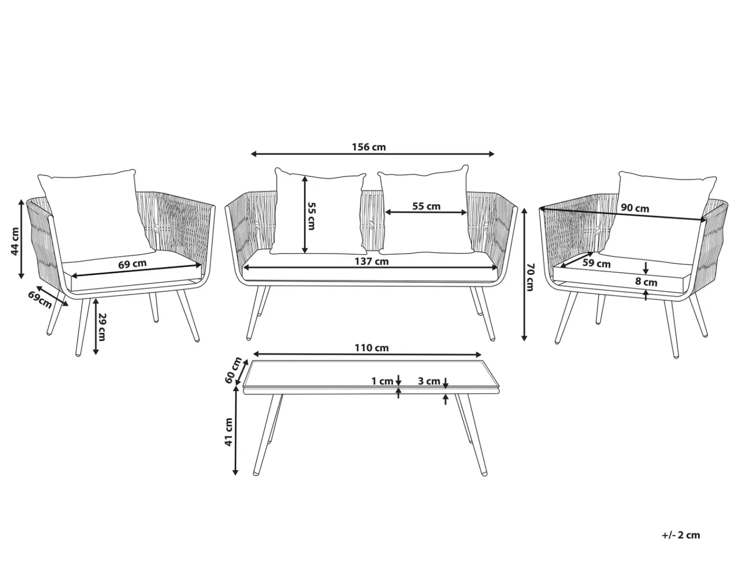 Sale Beliani Set da giardino con tavolo 4 posti RAGUSA Rattan sintetico (PE) Grigio Grigio Nero