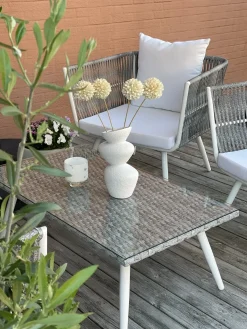 Discount Beliani Set da giardino con tavolo 4 posti RAGUSA Rattan sintetico (PE) Bianco sporco Bianco Grigio