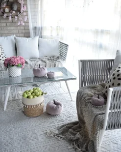 Discount Beliani Set da giardino con tavolo 4 posti RAGUSA Rattan sintetico (PE) Bianco sporco Bianco Grigio