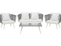 Discount Beliani Set da giardino con tavolo 4 posti RAGUSA Rattan sintetico (PE) Bianco sporco Bianco Grigio