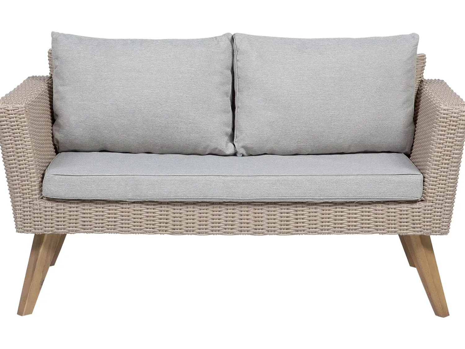 Clearance Beliani Set da giardino con tavolo 4 posti VITTORIA Rattan sintetico (PE) Grigio Beige Naturale Marrone Grigio