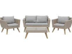 Clearance Beliani Set da giardino con tavolo 4 posti VITTORIA Rattan sintetico (PE) Grigio Beige Naturale Marrone Grigio