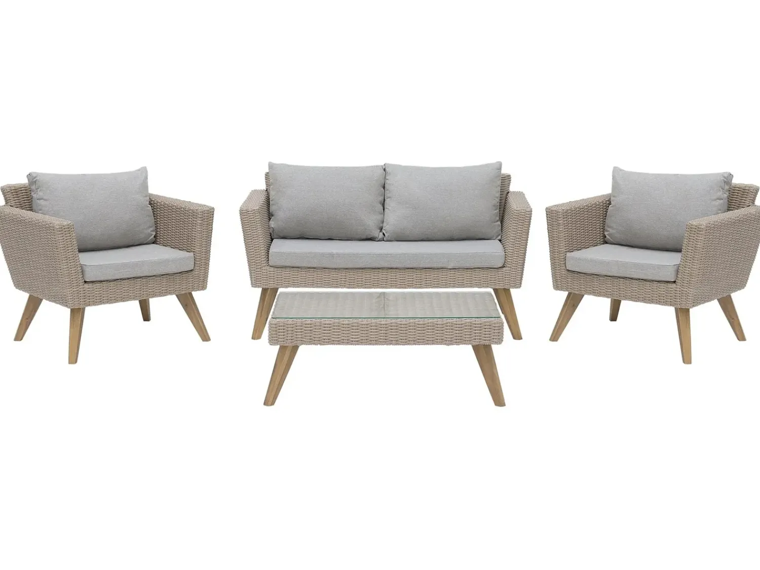 Clearance Beliani Set da giardino con tavolo 4 posti VITTORIA Rattan sintetico (PE) Grigio Beige Naturale Marrone Grigio