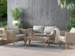 Clearance Beliani Set da giardino con tavolo 4 posti VITTORIA Rattan sintetico (PE) Grigio Beige Naturale Marrone Grigio