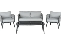 Beliani Set da giardino con tavolo 4 posti PREVEZA Rattan sintetico (PE) Grigio Grigio Nero