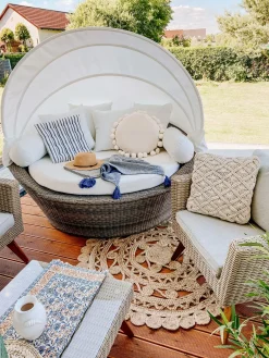 Online Beliani Set da giardino con tavolo 5 posti VITTORIA Rattan sintetico (PE) Grigio Beige Naturale Marrone Grigio
