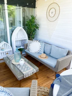 Online Beliani Set da giardino con tavolo 5 posti VITTORIA Rattan sintetico (PE) Grigio Beige Naturale Marrone Grigio