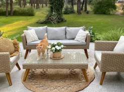 Online Beliani Set da giardino con tavolo 5 posti VITTORIA Rattan sintetico (PE) Grigio Beige Naturale Marrone Grigio