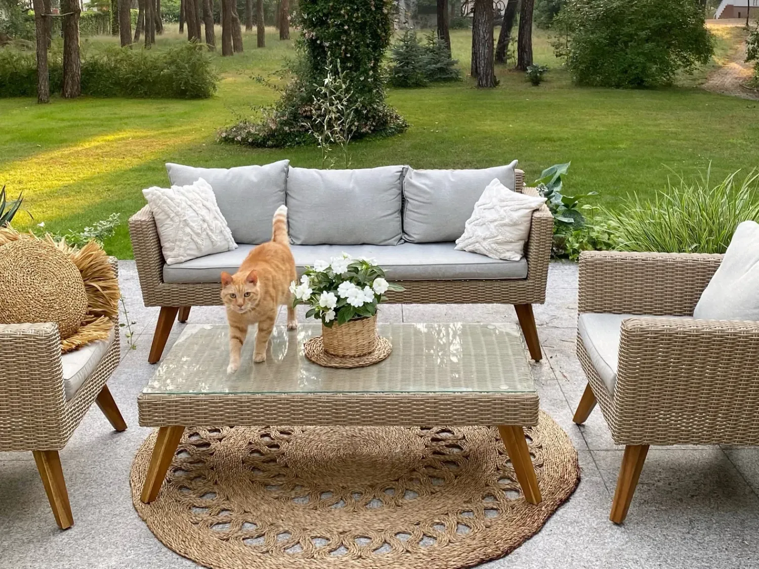 Online Beliani Set da giardino con tavolo 5 posti VITTORIA Rattan sintetico (PE) Grigio Beige Naturale Marrone Grigio