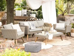 Online Beliani Set da giardino con tavolo 5 posti VITTORIA Rattan sintetico (PE) Grigio Beige Naturale Marrone Grigio