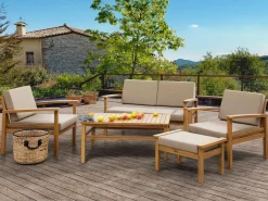 Outlet Beliani Set da giardino con tavolo 4 posti MANILA Legno di acacia certificato Marrone chiaro Grigio Marrone