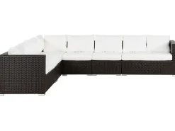 Clearance Beliani Set da giardino con tavolo 8 posti XXL Lato destro Modulare Rattan sintetico (PE) Marrone scuro Bianco Marrone
