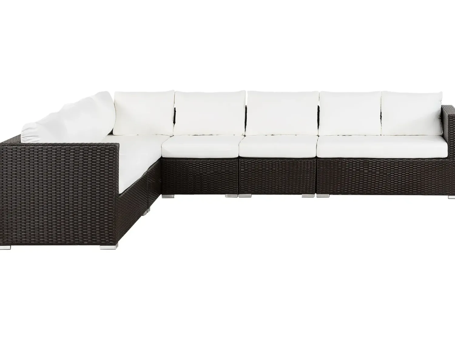 Clearance Beliani Set da giardino con tavolo 8 posti XXL Lato destro Modulare Rattan sintetico (PE) Marrone scuro Bianco Marrone