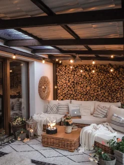 Sale Beliani Set da giardino con tavolo 4 posti VARALLO Modulare Rattan Naturale Bianco Marrone