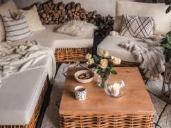 Sale Beliani Set da giardino con tavolo 4 posti VARALLO Modulare Rattan Naturale Bianco Marrone
