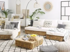 Sale Beliani Set da giardino con tavolo 4 posti VARALLO Modulare Rattan Naturale Bianco Marrone