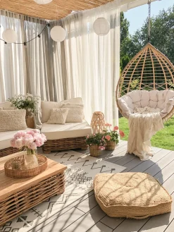 Sale Beliani Set da giardino con tavolo 4 posti VARALLO Modulare Rattan Naturale Bianco Marrone