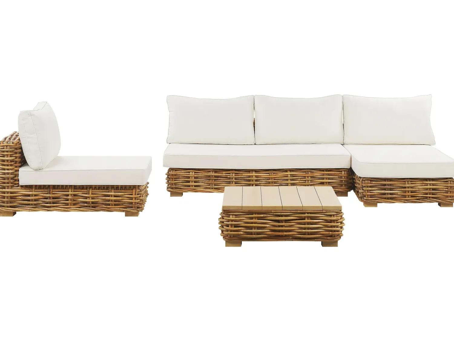 Sale Beliani Set da giardino con tavolo 4 posti VARALLO Modulare Rattan Naturale Bianco Marrone