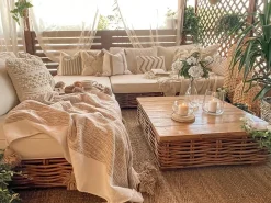 Sale Beliani Set da giardino con tavolo 4 posti VARALLO Modulare Rattan Naturale Bianco Marrone