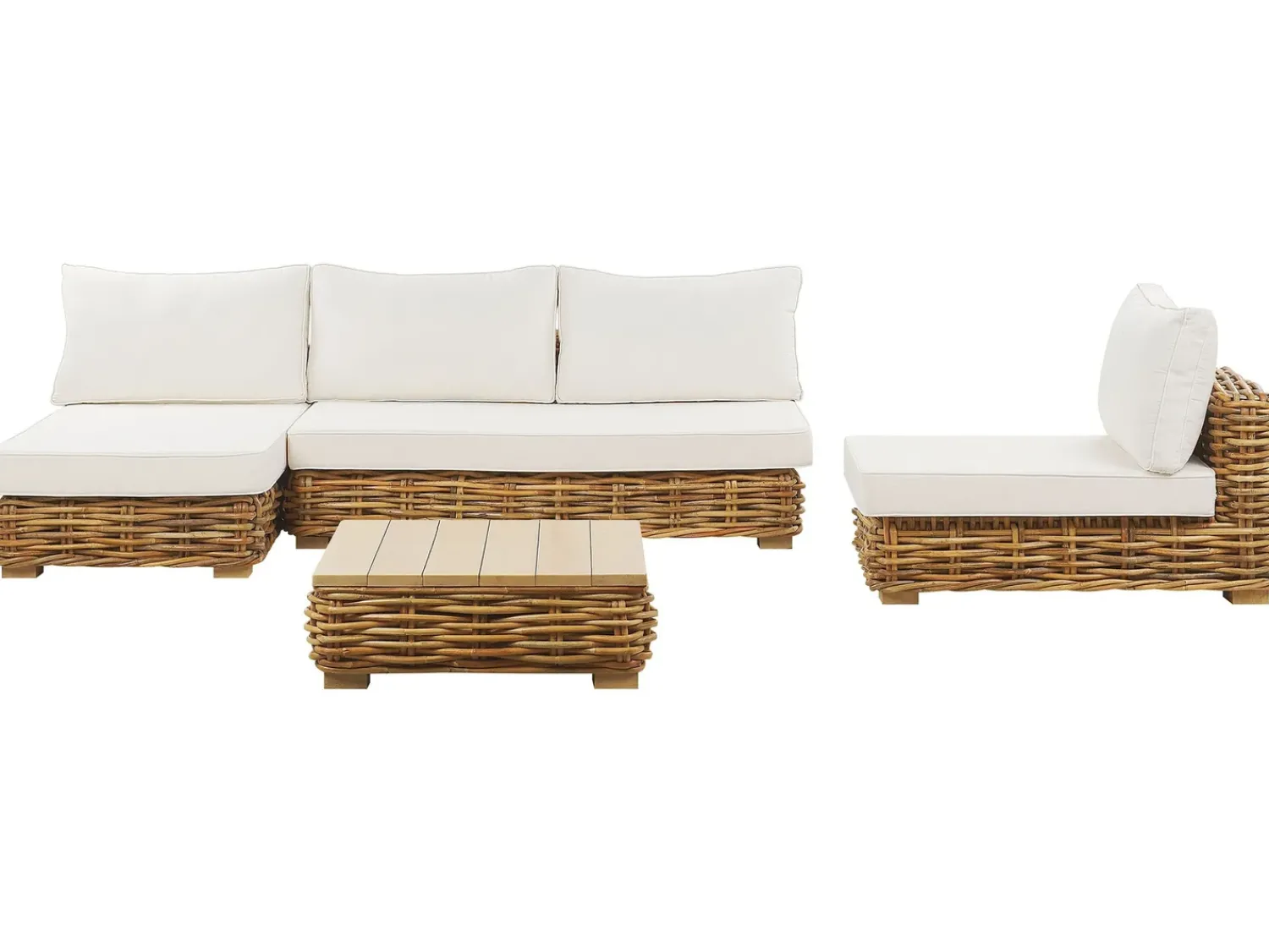 Sale Beliani Set da giardino con tavolo 4 posti VARALLO Modulare Rattan Naturale Bianco Marrone