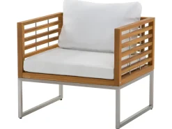Outlet Beliani Set da giardino con tavolo 4 posti BERMUDA Legno d'acacia Marrone Marrone Argento Bianco