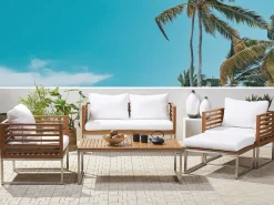 Outlet Beliani Set da giardino con tavolo 4 posti BERMUDA Legno d'acacia Marrone Marrone Argento Bianco