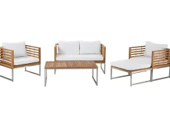 Outlet Beliani Set da giardino con tavolo 4 posti BERMUDA Legno d'acacia Marrone Marrone Argento Bianco