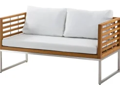 Outlet Beliani Set da giardino con tavolo 4 posti BERMUDA Legno d'acacia Marrone Marrone Argento Bianco