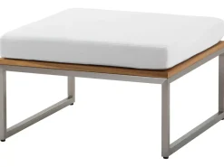 Outlet Beliani Set da giardino con tavolo 4 posti BERMUDA Legno d'acacia Marrone Marrone Argento Bianco