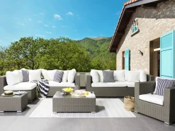 Beliani Set da giardino con tavolo 8 posti MAESTRO Modulare Rattan sintetico (PE) Tortora Bianco Grigio